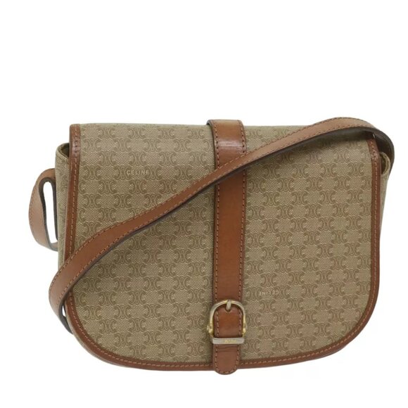 CELINE Macadam Canvas Shoulder Bag Beige Auth ai726 - Picture 1 of 16
